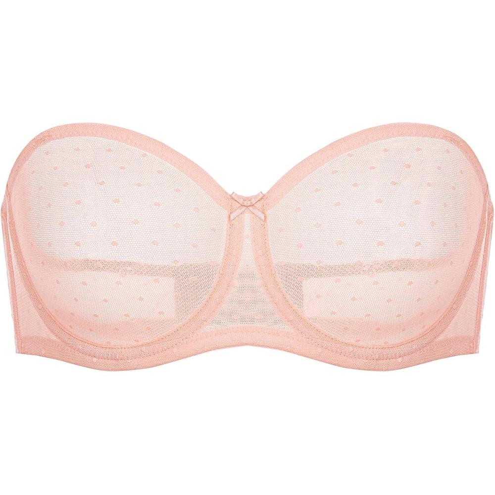 imageDOBREVA Womens Mesh Strapless Bra Sheer Unlined See Through Underwire Bras Plus SizePeachy Keen
