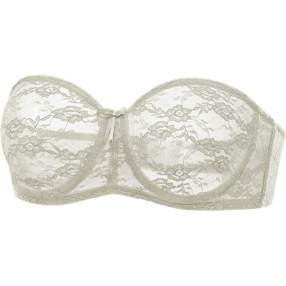 imageDOBREVA Womens No Padding Strapless Lace Bra Underwire Multiway SeeThroughChinchilla