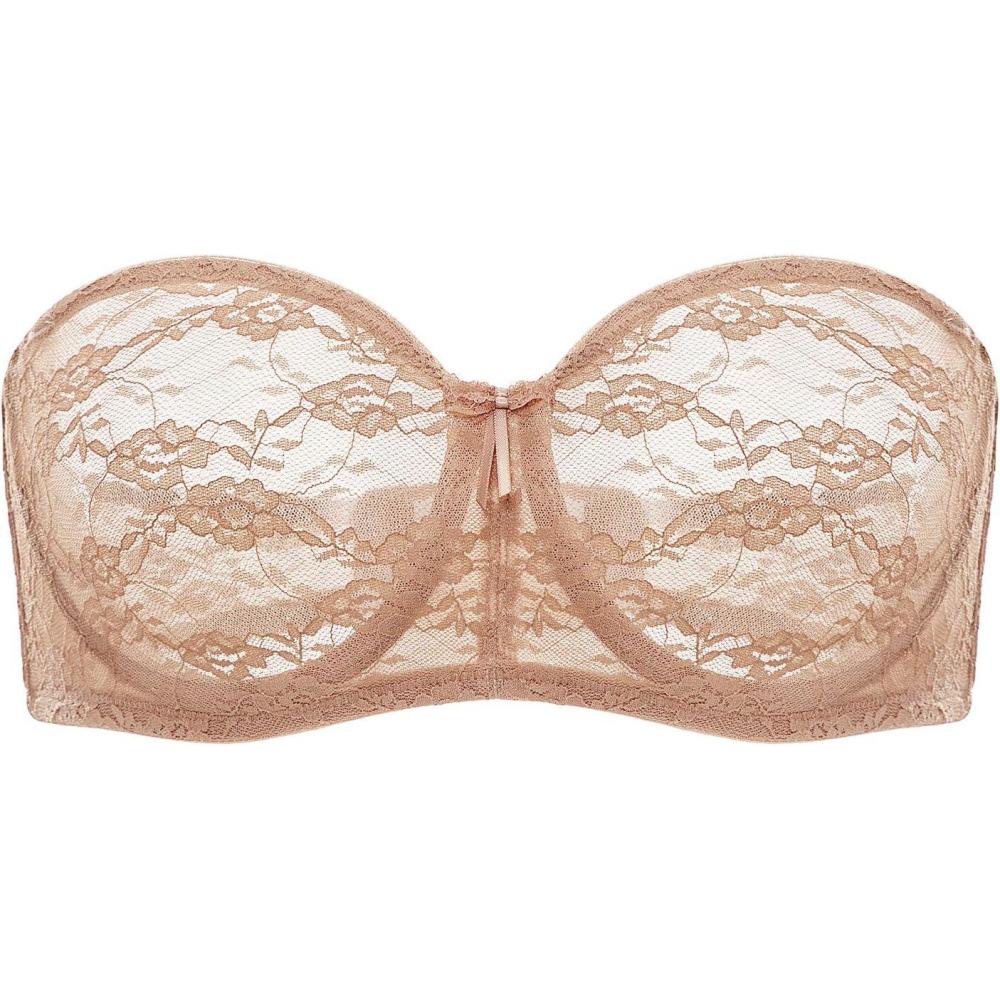imageDOBREVA Womens No Padding Strapless Lace Bra Underwire Multiway SeeThroughNatural