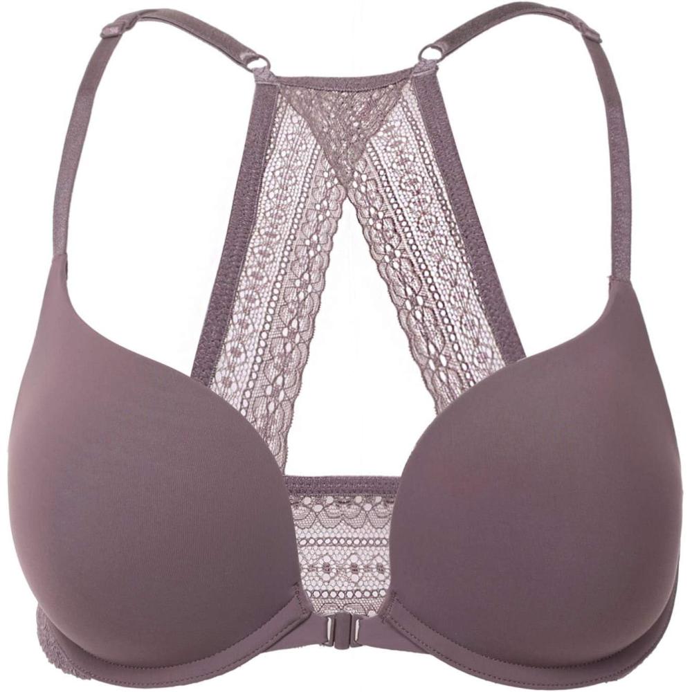 imageDOBREVA Womens Push Up Bra Racerback Front Closure Bras Plunge Underwire Tshirt Padded LaceCocoa Blush