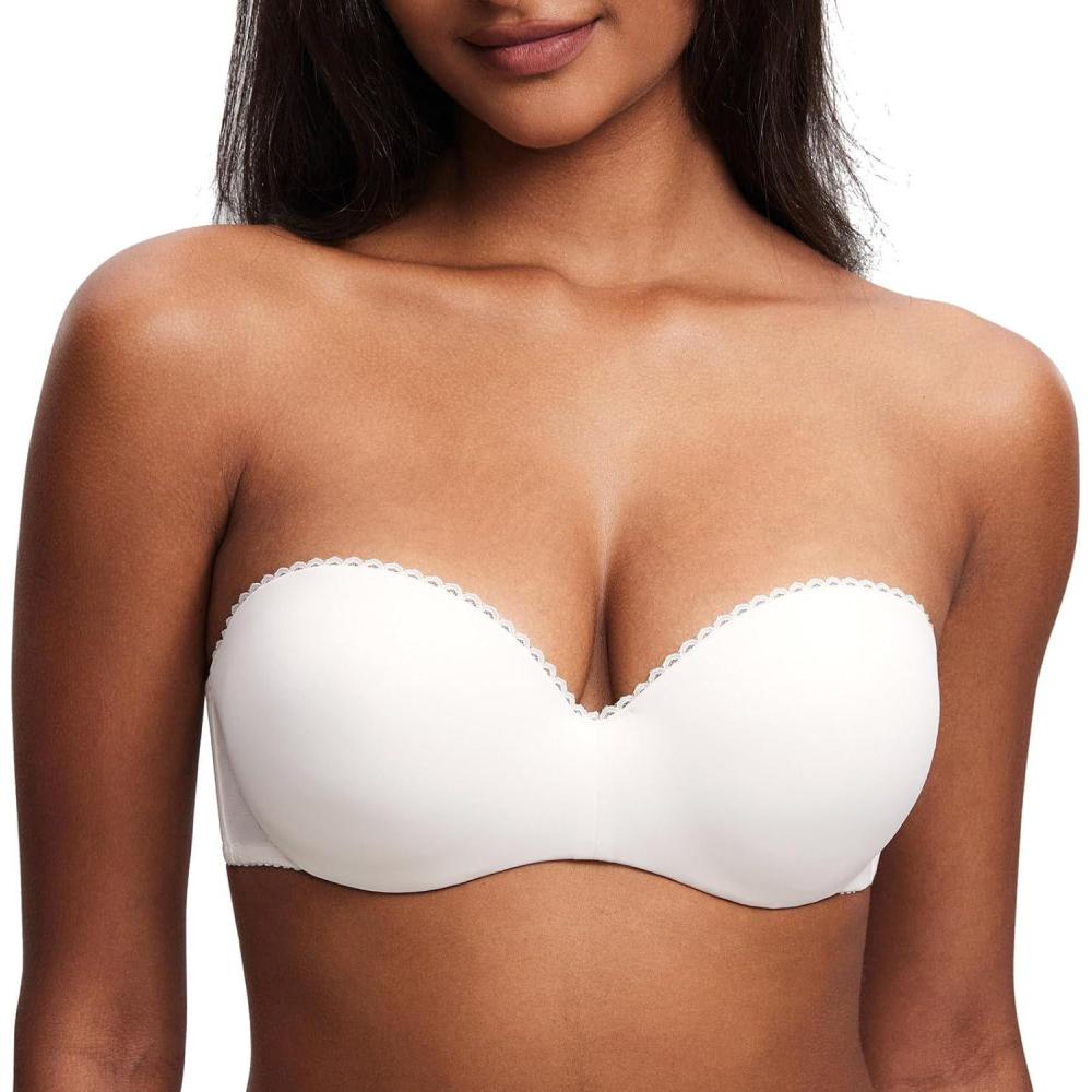 imageDOBREVA Womens Strapless Push Up Bra Plus Size Padded Underwire Multiway BandeauCoconut White