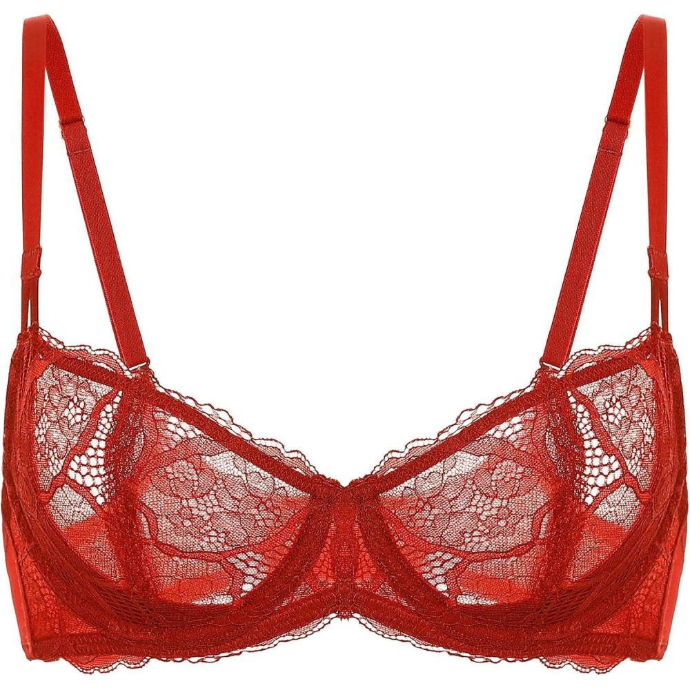 imageDOBREVA Womens Unlined Balconette Bra Sexy Lace Sheer Underwire Large Breasts Demi CupBossa Nova