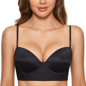 DOBREVA Women’s Backless Bra Low Back Halter Lightly Padded T Shirt Bras Underwire Full Coverage(Black)