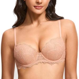 DOBREVA Women’s Balconette Bra Lace Lightly Padded Demi Full Coverage Plus Size Bras Underwire Support(Blush Beige)
