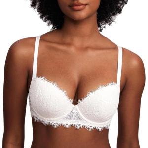 DOBREVA Women’s Balconette Bra Lace Lightly Padded Demi Full Coverage Plus Size Bras Underwire Support(Coconut White)