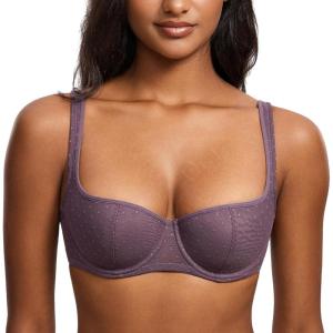 DOBREVA Women’s Balconette Bra Lightly Padded Plus Size Sexy Mesh Demi Underwire Bras Wide Cushioned Straps(Tornado)