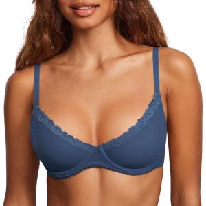 DOBREVA Women’s Balconette Lace Bra See Through Demi Sheer Mesh Plus Size Underwire(Sargasso)