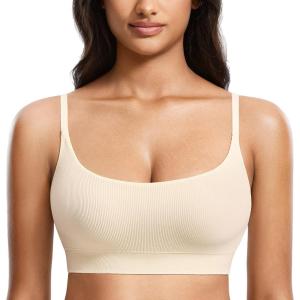 DOBREVA Women’s Bralettes No Underwire Bras Support Padded Wireless Ribbed Seamless Bra Removable Pads Push Up Inserts(Creamy-white)