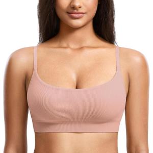 DOBREVA Women’s Bralettes No Underwire Bras Support Padded Wireless Ribbed Seamless Bra Removable Pads Push Up Inserts(Peachy Pink)