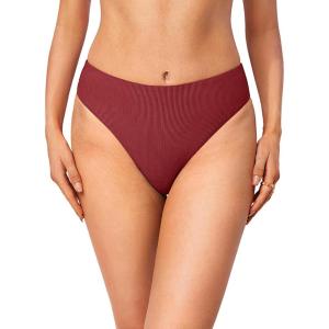 DOBREVA Women’s High Waisted Bikini Bottoms High Cut Swimsuit Ribbed Bathing Suit Bottom Swim Briefs(Cerise)
