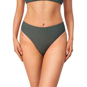 DOBREVA Women’s High Waisted Bikini Bottoms High Cut Swimsuit Ribbed Bathing Suit Bottom Swim Briefs(Sycamore Green)