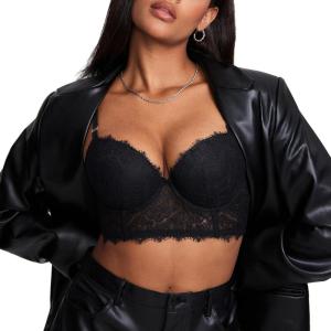 DOBREVA Women’s Lace Bralette Corset Bra Longline Bustier Padded Full Coverage Underwire Top(Black)