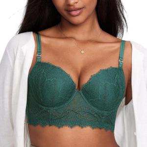 DOBREVA Women’s Lace Bralette Corset Bra Longline Bustier Padded Full Coverage Underwire Top(Midnight Emerald)