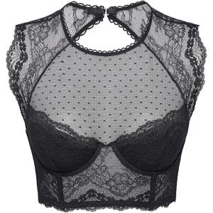 DOBREVA Women’s Lace Corset Top Sexy Bralette Bustier Bra Underwire Plus Size Crop Top(Black)