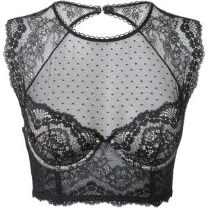 DOBREVA Women’s Lace Corset Top Sexy Bralette Bustier Bra Underwire Plus Size Crop Top(Black_beige)