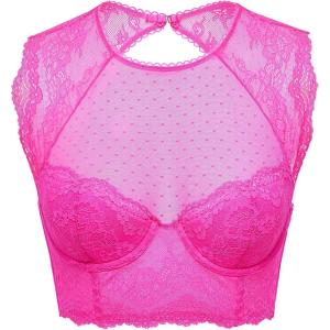 DOBREVA Women’s Lace Corset Top Sexy Bralette Bustier Bra Underwire Plus Size Crop Top(Bright Fuchsia)