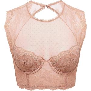 DOBREVA Women’s Lace Corset Top Sexy Bralette Bustier Bra Underwire Plus Size Crop Top(Cream Coffee)