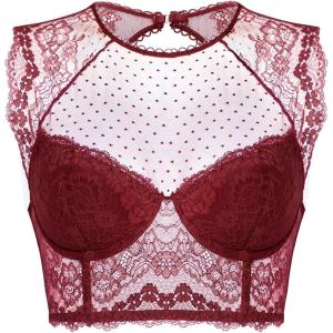DOBREVA Women’s Lace Corset Top Sexy Bralette Bustier Bra Underwire Plus Size Crop Top(Dark Red)