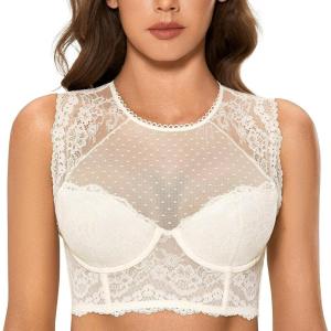 DOBREVA Women’s Lace Corset Top Sexy Bralette Bustier Bra Underwire Plus Size Crop Top(Ivory)