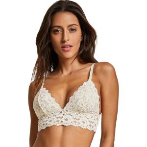 DOBREVA Women’s Lace Padded Bralette Plunge Wireless Longline Bra for A to D Cups(Ivory (Bra))