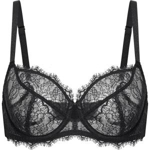 DOBREVA Women’s Lace Sexy Bra Unlined Balconette Bras Plus Size See Through Minimizer Underwire Full Coverage(Black)
