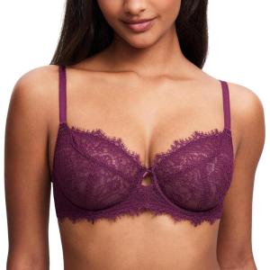 DOBREVA Women’s Lace Sexy Bra Unlined Balconette Bras Plus Size See Through Minimizer Underwire Full Coverage(Grape Wine)