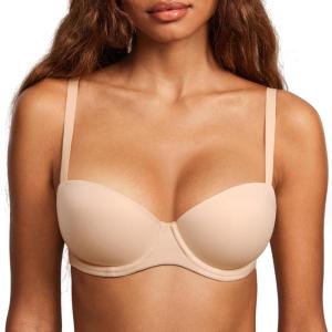 DOBREVA Women’s Lightly Padded Balconette Bra Tshirt Supportive Demi Underwire Plus Size(Beige)