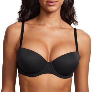 DOBREVA Women’s Lightly Padded Balconette Bra Tshirt Supportive Demi Underwire Plus Size(Black)