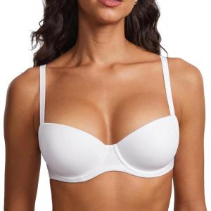 DOBREVA Women’s Lightly Padded Balconette Bra Tshirt Supportive Demi Underwire Plus Size(White)