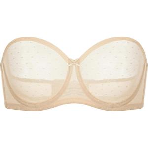 DOBREVA Women’s Mesh Strapless Bra Sheer Unlined See Through Underwire Bras Plus Size(Beige)