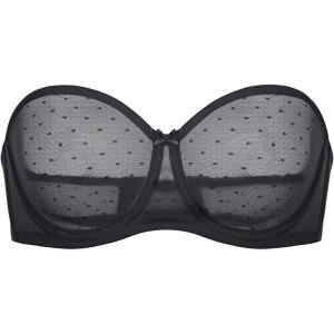 DOBREVA Women’s Mesh Strapless Bra Sheer Unlined See Through Underwire Bras Plus Size(Black)
