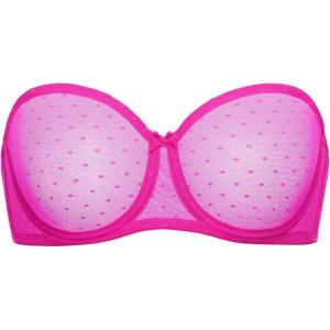 DOBREVA Women’s Mesh Strapless Bra Sheer Unlined See Through Underwire Bras Plus Size(Bright Fuchsia)
