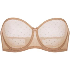 DOBREVA Women’s Mesh Strapless Bra Sheer Unlined See Through Underwire Bras Plus Size(Natural)