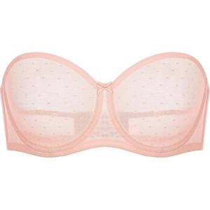 DOBREVA Women’s Mesh Strapless Bra Sheer Unlined See Through Underwire Bras Plus Size(Peachy Keen)