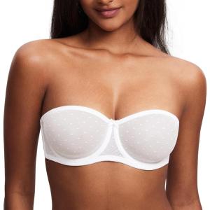 DOBREVA Women’s Mesh Strapless Bra Sheer Unlined See Through Underwire Bras Plus Size(White)
