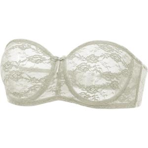 DOBREVA Women’s No Padding Strapless Lace Bra Underwire Multiway See-Through(Chinchilla)