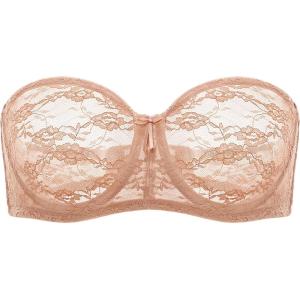 DOBREVA Women’s No Padding Strapless Lace Bra Underwire Multiway See-Through(Cream Coffee)