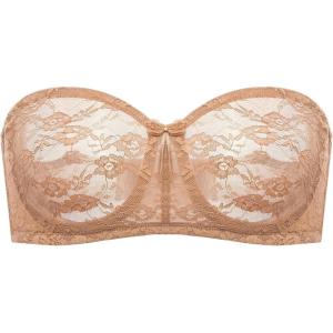 DOBREVA Women’s No Padding Strapless Lace Bra Underwire Multiway See-Through(Gravel Beige)