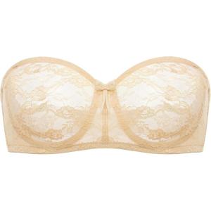 DOBREVA Women’s No Padding Strapless Lace Bra Underwire Multiway See-Through(Light Oatmeal)