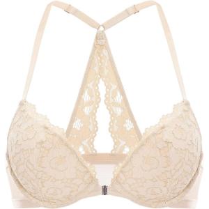 DOBREVA Women’s Push Up Bra Racerback Front Closure Bras Lace Padded Underwire Plunge Floral(Beige)