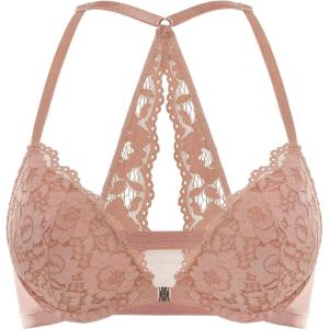 DOBREVA Women’s Push Up Bra Racerback Front Closure Bras Lace Padded Underwire Plunge Floral(Cream Coffee)