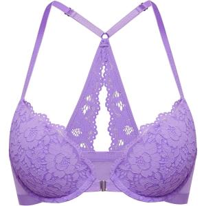 DOBREVA Women’s Push Up Bra Racerback Front Closure Bras Lace Padded Underwire Plunge Floral(Lilac)