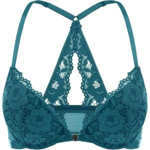 DOBREVA Women’s Push Up Bra Racerback Front Closure Bras Lace Padded Underwire Plunge Floral(Spruce Green)