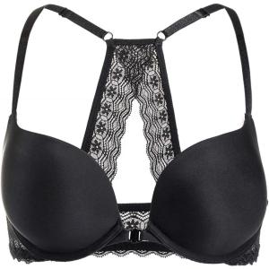 DOBREVA Women’s Push Up Bra Racerback Front Closure Bras Plunge Underwire Tshirt Padded Lace(Black)