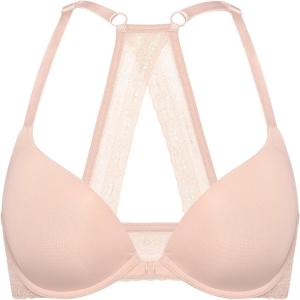 DOBREVA Women’s Push Up Bra Racerback Front Closure Bras Plunge Underwire Tshirt Padded Lace(Blush Beige)