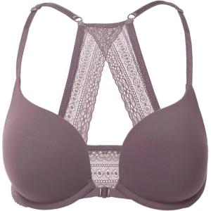 DOBREVA Women’s Push Up Bra Racerback Front Closure Bras Plunge Underwire Tshirt Padded Lace(Cocoa Blush)