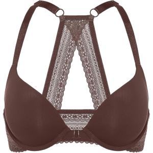 DOBREVA Women’s Push Up Bra Racerback Front Closure Bras Plunge Underwire Tshirt Padded Lace(Hazelnut)