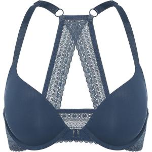 DOBREVA Women’s Push Up Bra Racerback Front Closure Bras Plunge Underwire Tshirt Padded Lace(Sargasso)