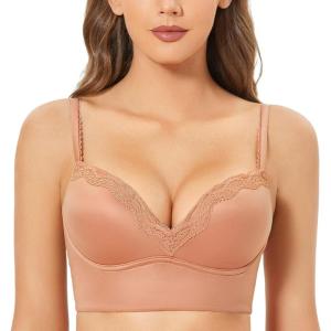 DOBREVA Women’s Push Up Bra Wireless Padded No Underwire Back Smoothing Bralettes Sports Bras(Cream Coffee)