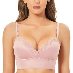 DOBREVA Women’s Push Up Bra Wireless Padded No Underwire Back Smoothing Bralettes Sports Bras(Gentle Rose)